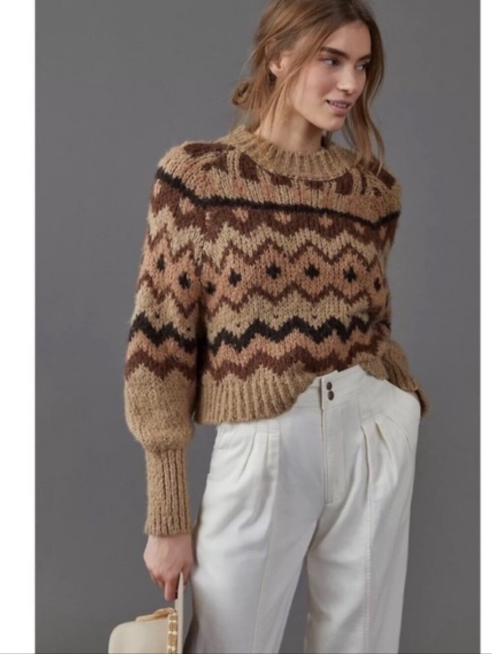 Anthropologie Brown‎ Chevron Crewneck Sweater